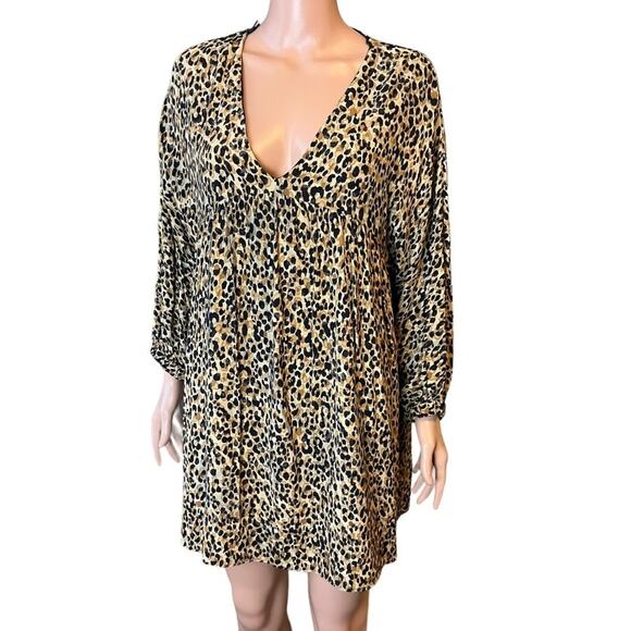 Zara TRF Collection Animal Print Mini Dress Baby Doll Dress L Smocked Tunic - Picture 1 of 4